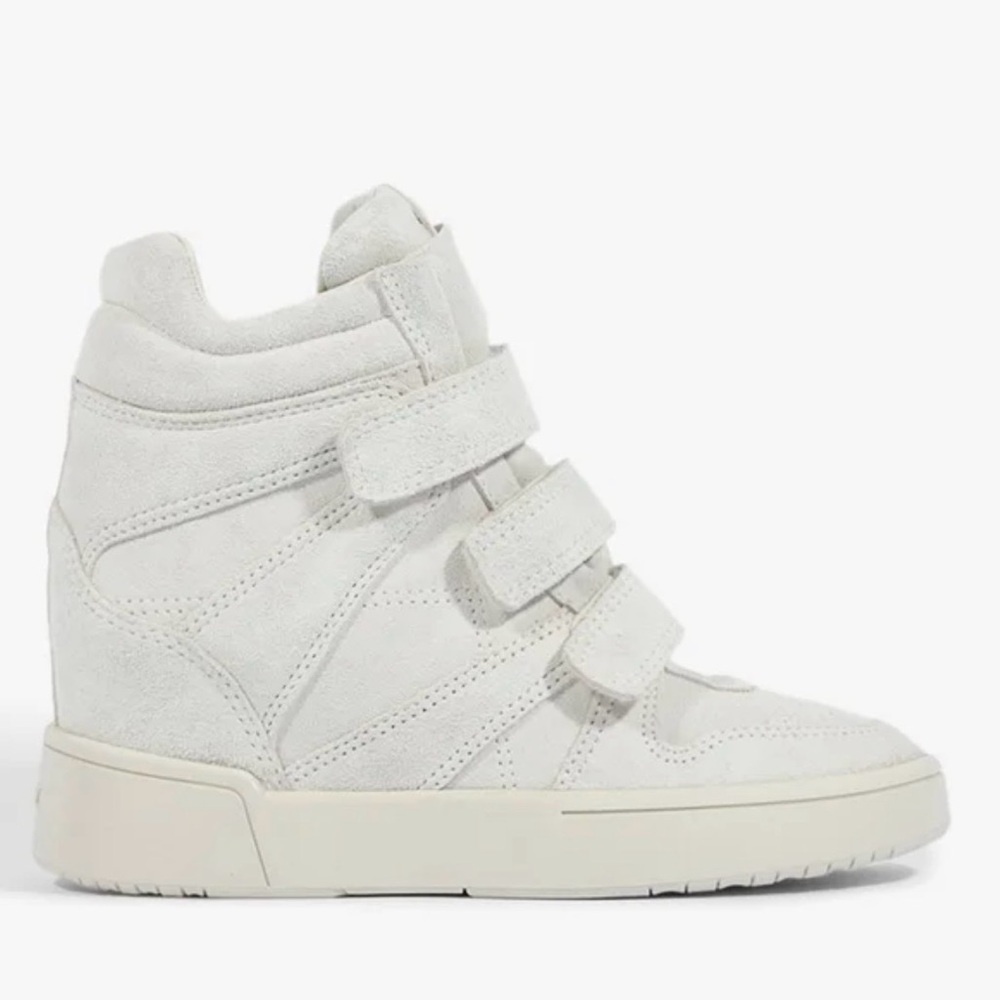 SCHUTZ Cream Suede Wedge High-Top Sneakers with Triple Velcro Straps